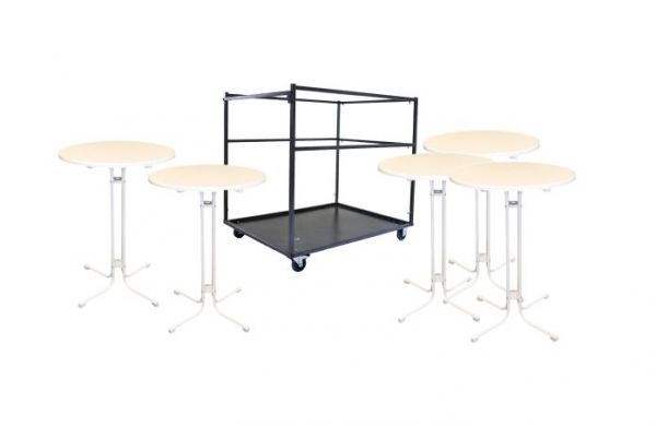 SET - Transportwagen &amp; 5 Stehtische - Ø 80 cm