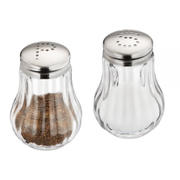 BASIC Salz- &amp; Pfefferstreuer-Set - Ø 5 x 6,5 cm (S+P Loch - Glas+Edelstahl)