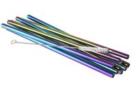 Trinkhalme Ø 0,8 x 21,5 cm - CNS 18/8 mit Regenbogen-Look (10 Trinkhalme + Reinigungsbürste) href=