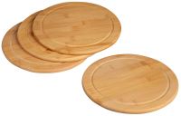 Bambus Servierteller mit Saftrille – (4er Set) - Ø 25 x 1,3  cm – Helles Naturholz href=