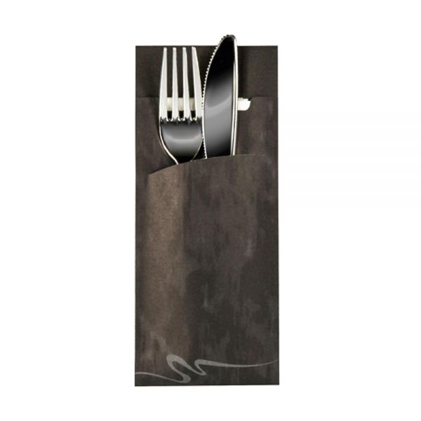 Bestecktasche 20 x 8,5 cm - Schwarz inkl. Serviette Weiß 33 x 33 cm - 2-lagig (520 Stück)