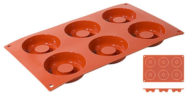 Backmatte "Savarin" Silikon 30 x 17,5 cm - 6 Formen à Ø 7,2 x 2,3 cm