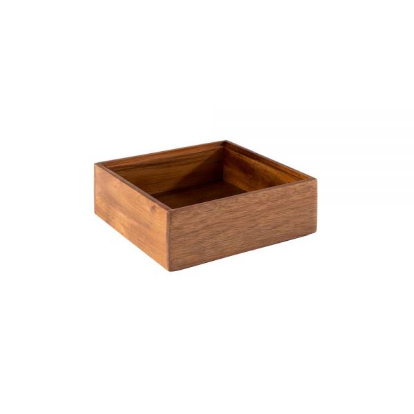 WOODY Holzbox/Holzbox/Tischbehälter 1-fach – 15 x 15 x 5,5 cm, Akazienholz, Servierbox für Brot &amp; M