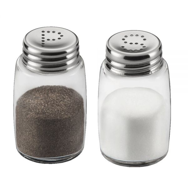 STANDARD Salz- &amp; Pfefferstreuer-Set - Ø 4,2 x 7,2 cm (S+P Loch - Glas+Edelstahl)