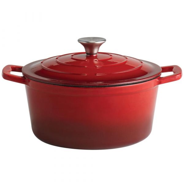 5 STARS Gusseisentopf mit Deckel - 4 l - (Ø 25 x 11,5 cm) - Rot