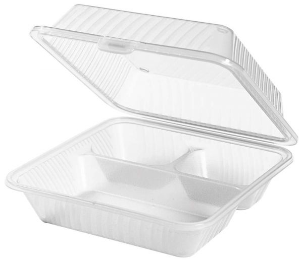 ECO TAKE OUT Mehrweg-Menüschale, 3-geteilt, Deckel hoch - 23 x 23 x 9 cm - PP - weiß