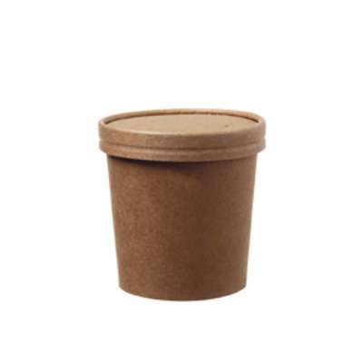 Einweg Suppenbecher TO GO Papier Braun mit Deckel 16OZ / 473ml