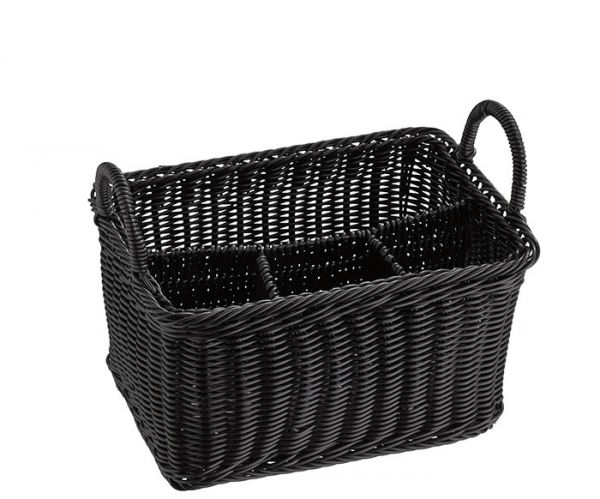 ECONOMIC Besteck- / Serviettenkasten (4-fach) - PP-Rattan - Schwarz