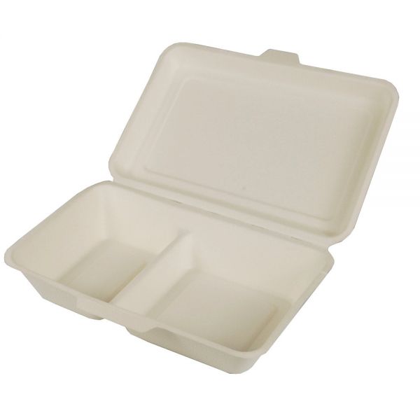 Menüboxen Zuckerrohr "pure" 2-geteilt - 24 x 15,5 x 6,5 cm - Weiß (4 x 25 Stück)