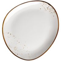 PINTAR Teller, oval - (29 x 26 cm) - Weiß mit braunen Punkten href=
