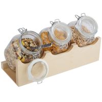 Cerealienbar 43 x 17 x 13,5 cm, ahornfarben mit drei Gläsern href=