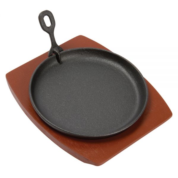 Servierpfanne Gusseisern Ø 22 cm - mit Holzuntersetzer
