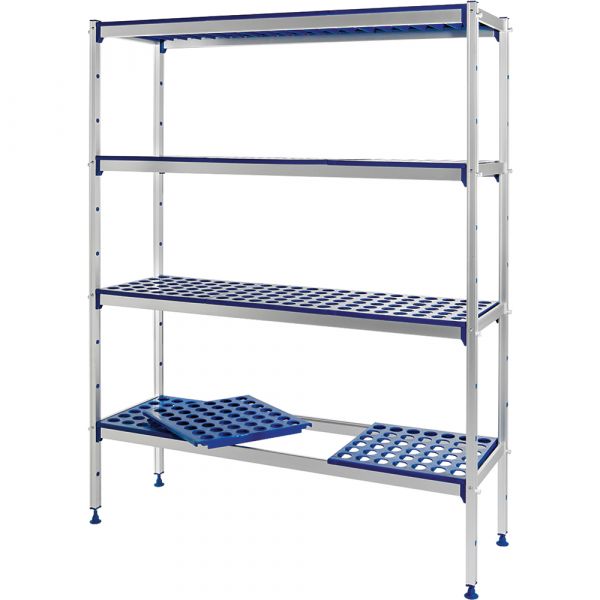 Kühlhausregal mit 4 PP-Gitterböden - 128 x 40,5 x 168,5 cm