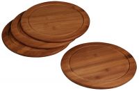 Bambus Servierteller mit Saftrille – (4er Set) - Ø 26 x 1,3 cm – Dunkles  Naturholz href=