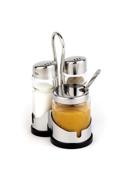 ECONOMY Menage 4-teilig - Senfglas, Salz &amp; Pfeffer