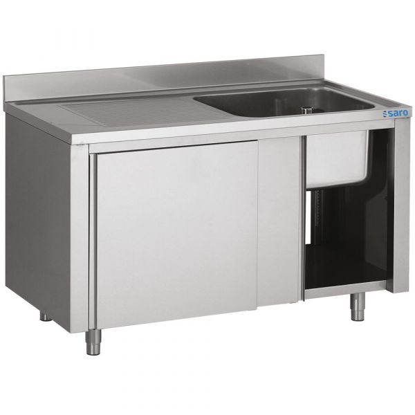 Edelstahl Spülschrank - 1 Becken rechts - mit Schiebetüren - 1400 x 700 x 850 mm
