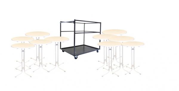 SET - Transportwagen &amp; 10 Stehtische - Ø 80 cm