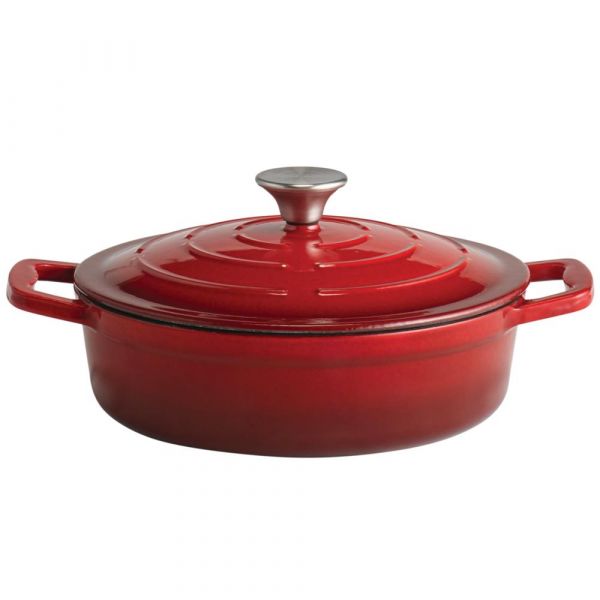 5 STARS Gusseisenbräter mit Deckel - 2,5 l - (Ø 25 x 7 cm)- Rot