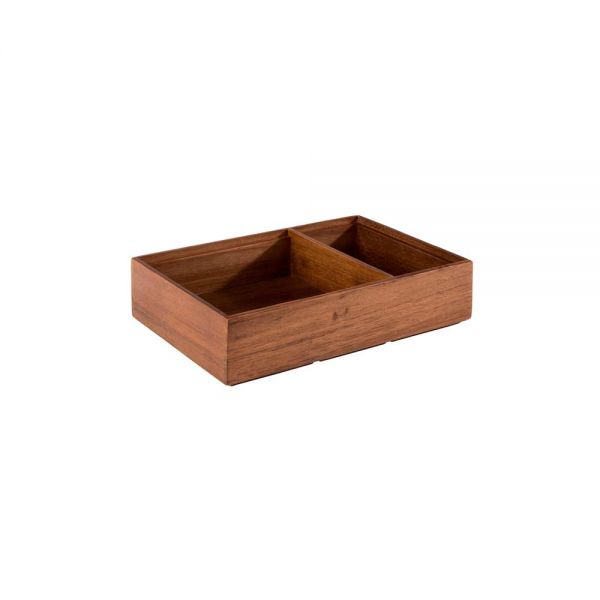 WOODY 2-fach Holzbox/Tischbehälter aus Akazienholz – 22,5 x 15 x 5,5 cm, Servierbox für Brot &amp; Menag