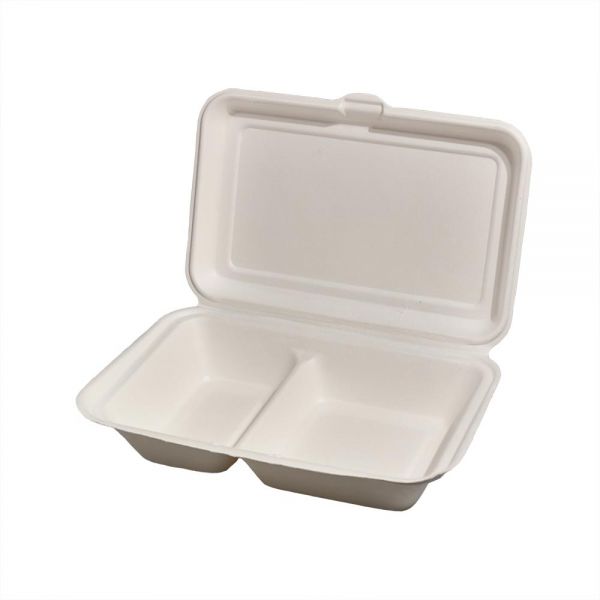 GREENHORN Zuckerrohr-Klappdeckel-Behälter 25 x 16,5 x 6,1 cm, 2 Kammern (50 Stück)